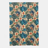 Linge De Cuisine Fleurs tropicales au feuillage bleu et vert (Vertical)