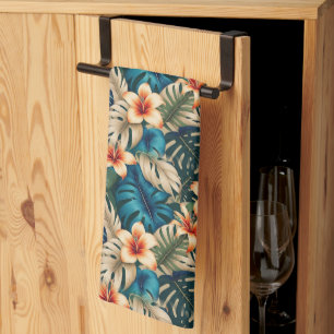 Linge De Cuisine Fleurs tropicales au feuillage bleu et vert