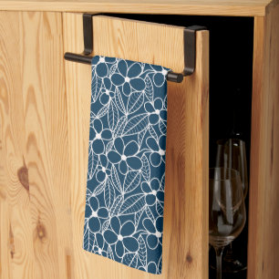 Linge De Cuisine Fleurs tropicales bleu foncé et blanc