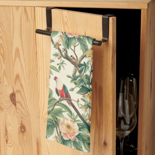 Linge De Cuisine Fleurs tropicales colorées Oiseaux (Pliage en tiers)
