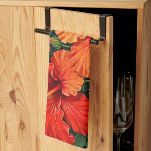Linge De Cuisine Fleurs tropicales de jungle d'hibiscus orange luxu