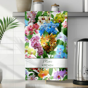 Linge De Cuisine Fleurs tropicales estivales personnalisées Orchidé