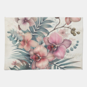Linge De Cuisine Fleurs tropicales et aquarelle feuille