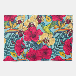 Linge De Cuisine Fleurs tropicales et colibri - Botanica d'été