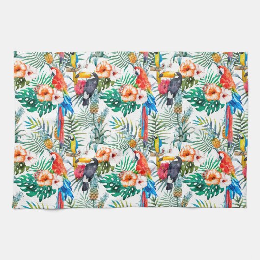 Linge De Cuisine Fleurs tropicales et Toucan (Horizontal)
