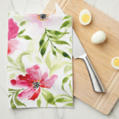 Linge De Cuisine Fleurs tropicales rouges roses (Quart Plié)