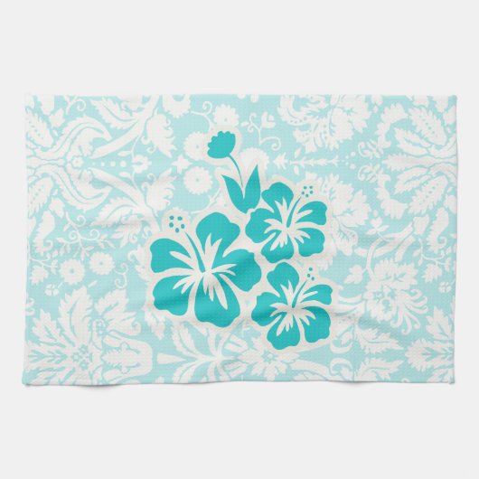 Linge De Cuisine Fleurs tropicales turquoises (Horizontal)