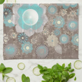 Linge De Cuisine Fleurs Turquoise-Blanc Américain MoJo Cuisine (Plié)