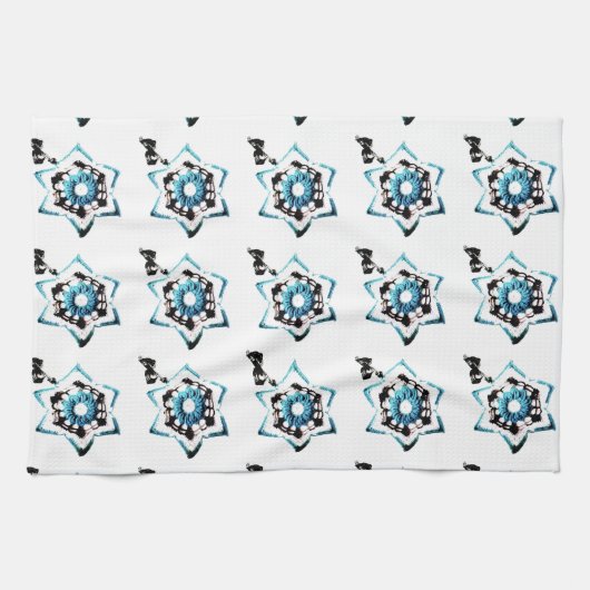 Linge De Cuisine Fleurs turquoises (Horizontal)
