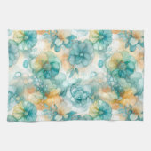 Linge De Cuisine Fleurs turquoises et jaunes Illustration de l'encr (Horizontal)