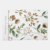 Linge De Cuisine Fleurs Vert Brun Crème Violet (Horizontal)