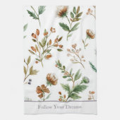 Linge De Cuisine Fleurs Vert Brun Crème Violet (Vertical)