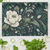 Linge De Cuisine Fleurs Vert Émeraude Foncé (Plié)