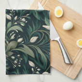 Linge De Cuisine Fleurs Vert Émeraude Foncé (Quart Plié)