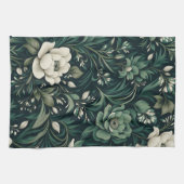 Linge De Cuisine Fleurs Vert Émeraude Foncé (Horizontal)