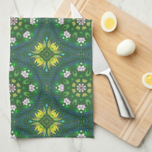 Linge De Cuisine Fleurs Vertes Et Jaunes
