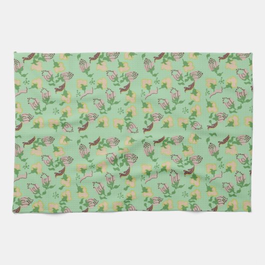 Linge De Cuisine Fleurs vertes vintages (Horizontal)