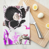 Linge De Cuisine Fleurs violettes, blanches et noires. (Quart Plié)