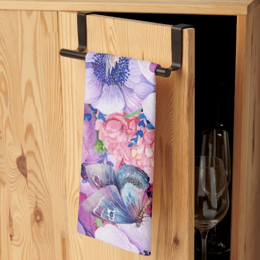 Linge De Cuisine Fleurs violettes et roses vives (Pliage en tiers)