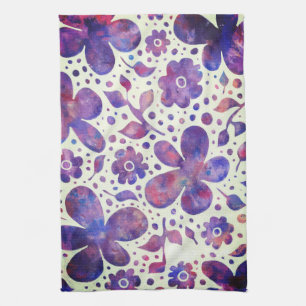 Linge De Cuisine Fleurs violettes romantiques et art original Feuil