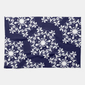 Linge De Cuisine Flocon De Neige Blanc Sur Bleu Sombre (Horizontal)