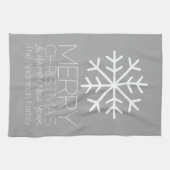 Linge De Cuisine Flocon de neige moderne Joyeux Noël - gris argent (Horizontal)