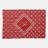 Linge De Cuisine Flocon de neige rouge et blanc Monogramme Fête d'h (Horizontal)