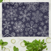 Linge De Cuisine Flocons blancs sur fond bleu (Plié)