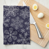 Linge De Cuisine Flocons blancs sur fond bleu (Quart Plié)