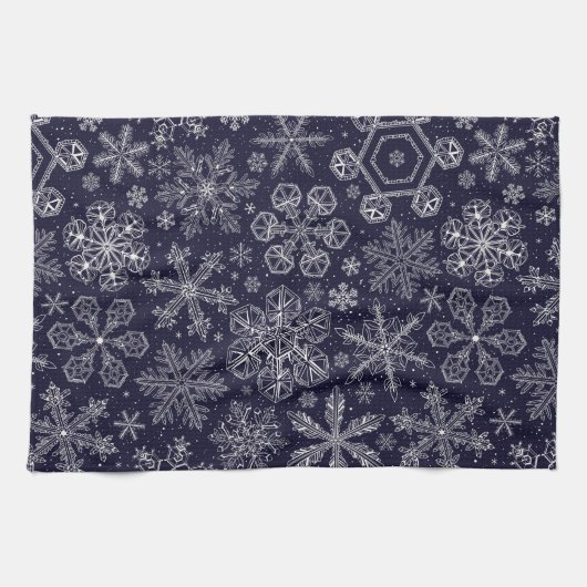 Linge De Cuisine Flocons blancs sur fond bleu (Horizontal)
