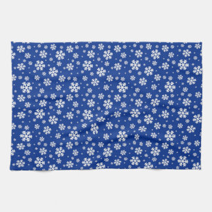 Linge De Cuisine Flocons blancs sur motif d'hiver bleu foncé