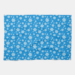 Linge De Cuisine Flocons blancs sur motif d'hiver bleu moyen