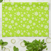 Linge De Cuisine Flocons blancs sur motif hiver vert (Plié)
