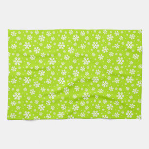 Linge De Cuisine Flocons blancs sur motif hiver vert