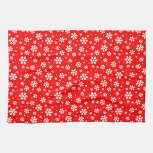 Linge De Cuisine Flocons blancs sur motif rouge d'hiver