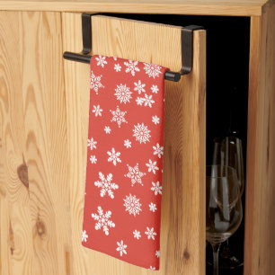 Linge De Cuisine Flocons blancs sur Noël rouge