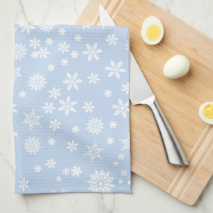 Linge De Cuisine Flocons blancs sur un Noël bleu
