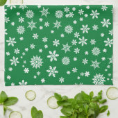 Linge De Cuisine Flocons blancs sur un Noël vert (Plié)