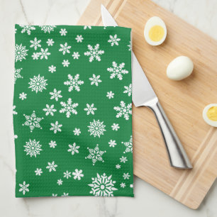Linge De Cuisine Flocons blancs sur un Noël vert