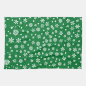 Linge De Cuisine Flocons blancs sur un Noël vert (Horizontal)