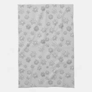Linge De Cuisine Flocons de neige à trois dimensions argentés sur