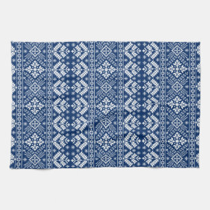 Linge De Cuisine Flocons de neige bleu marine et motif floral Fair