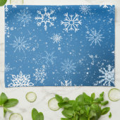 Linge De Cuisine Flocons de Neige Bleus Classique Hiver Blanc (Plié)