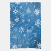 Linge De Cuisine Flocons de Neige Bleus Classique Hiver Blanc (Vertical)