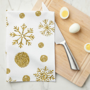 Linge De Cuisine Flocons de neige dorés 1