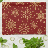 Linge De Cuisine Flocons de neige dorés sur fond rouge - Noël class (Plié)