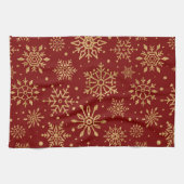 Linge De Cuisine Flocons de neige dorés sur fond rouge - Noël class (Horizontal)