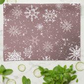 Linge De Cuisine Flocons de neige rose poussiéreux Élégantes Fêtes (Plié)