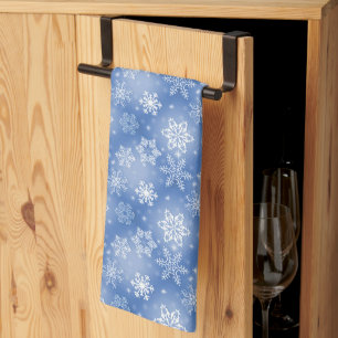 Linge De Cuisine Flocons de neige sur fond bleu hivernal