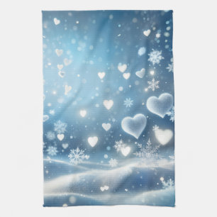 Linge De Cuisine Flocons de Noël et cœurs de neige